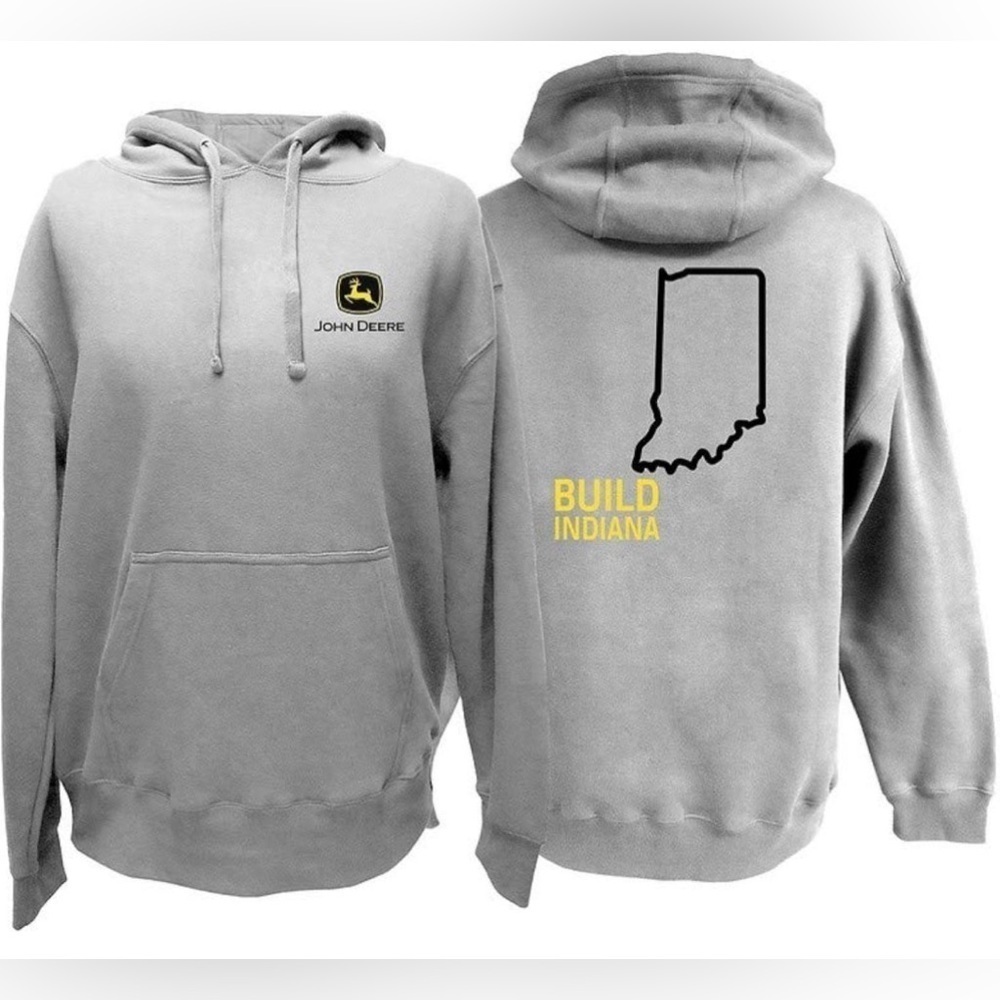 NWT- John Deere Hoodie- Build Indiana State Outline SIZE: 2XL COLOR: Gray - Picture 2 of 7